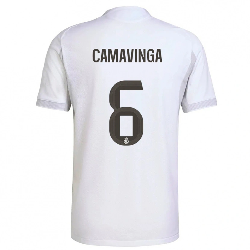 Danxen Pánské Eduardo Camavinga #6 Bílá Žlutá Domů Hráčské Dresy 2025/26 Dres