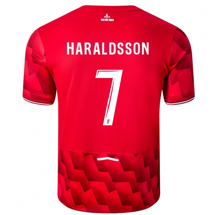 Danxen Pánské Hákon Arnar Haraldsson #7 Červená Bílá Domů Hráčské Dresy 2025/26 Dres