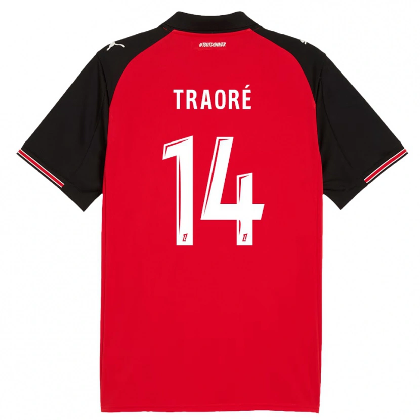 Danxen Pánské Erwan Traoré #14 Červená Černá Domů Hráčské Dresy 2025/26 Dres