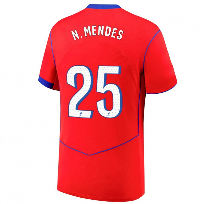 Danxen Pánské Nuno Mendes #25 Červená Modrá Bílá Třetí Hráčské Dresy 2025/26 Dres