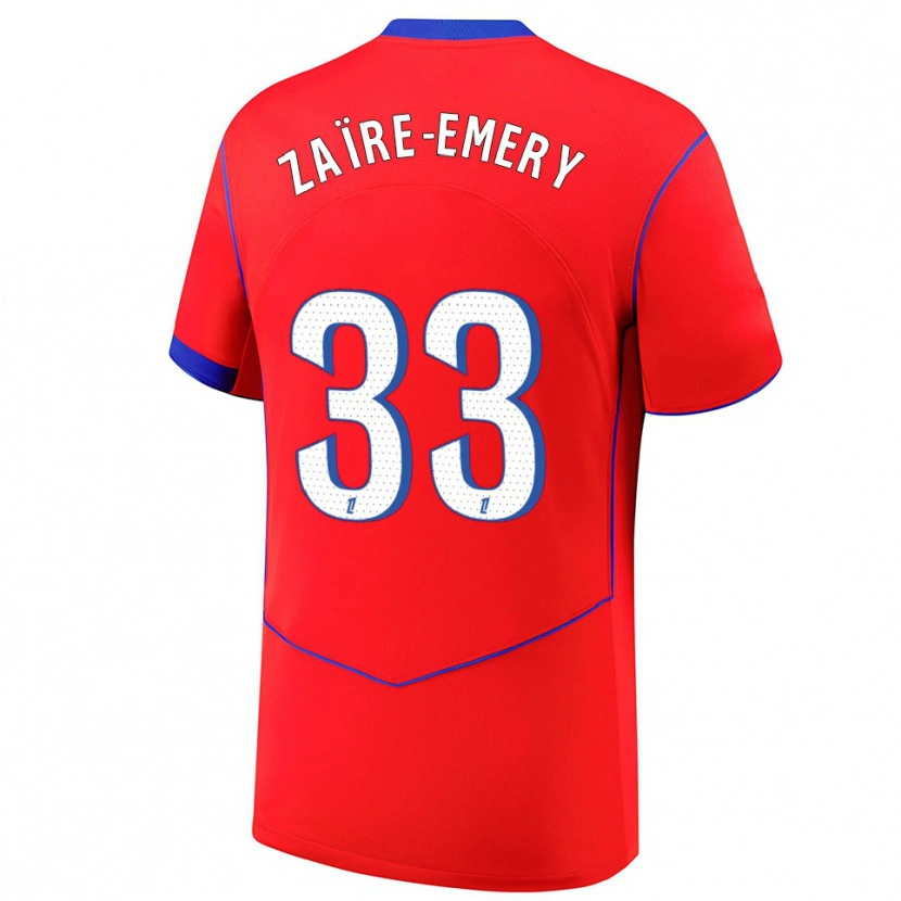 Danxen Pánské Warren Zaïre-Emery #33 Červená Modrá Bílá Třetí Hráčské Dresy 2025/26 Dres