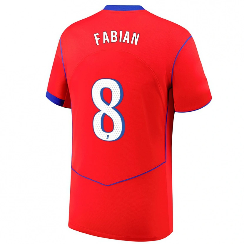 Danxen Pánské Fabián Ruiz #8 Červená Modrá Bílá Třetí Hráčské Dresy 2025/26 Dres
