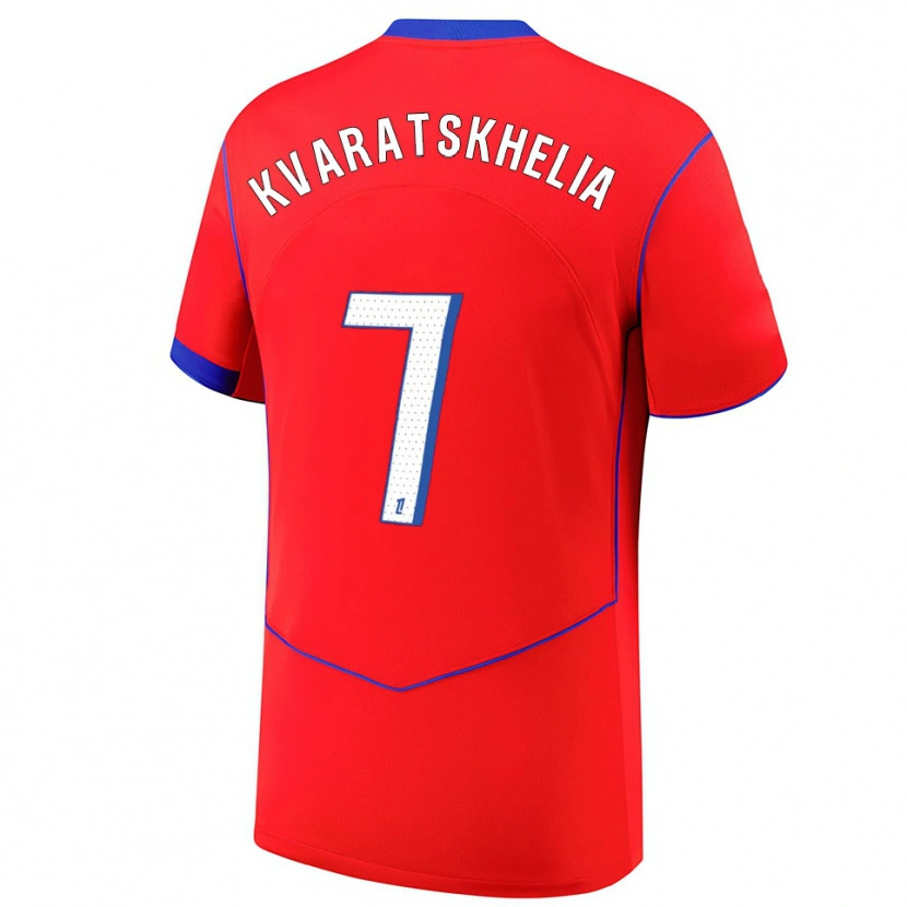 Danxen Pánské Khvicha Kvaratskhelia #7 Červená Modrá Bílá Třetí Hráčské Dresy 2025/26 Dres