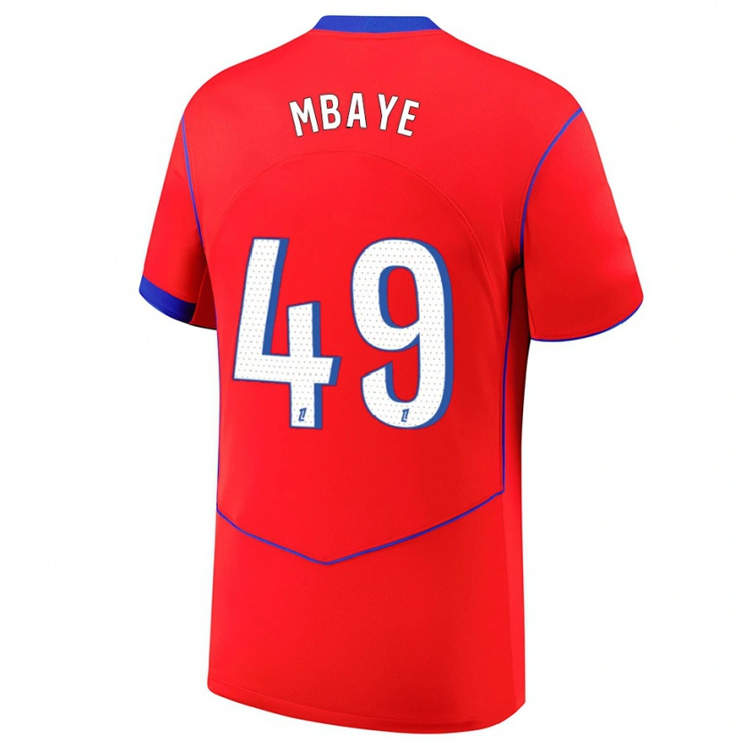 Danxen Pánské Ibrahim Mbaye #49 Červená Modrá Bílá Třetí Hráčské Dresy 2025/26 Dres