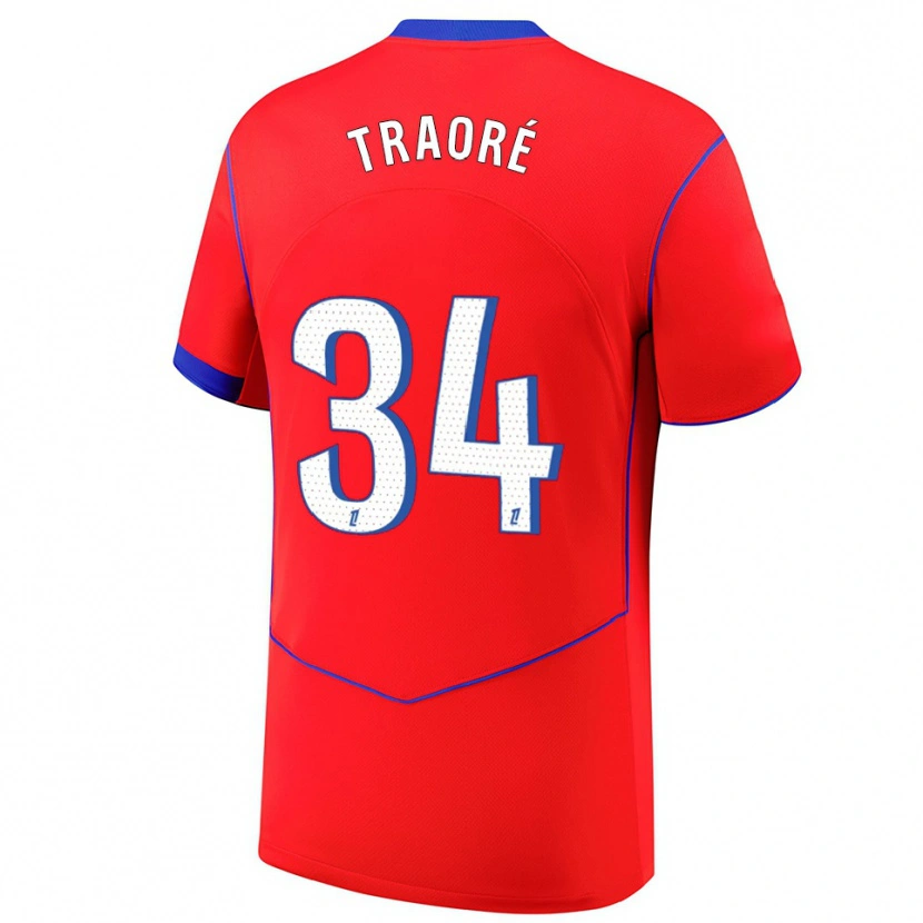 Danxen Pánské Naolia Traoré #34 Červená Modrá Bílá Třetí Hráčské Dresy 2025/26 Dres