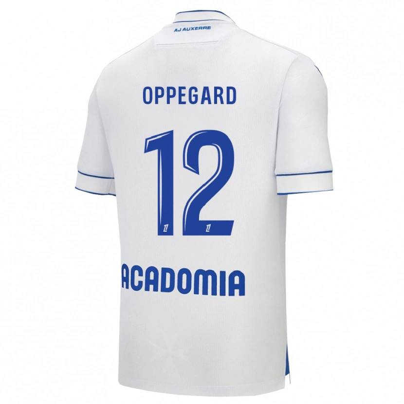 Danxen Dámské Fredrik Oppegård #12 Bílá Modrá Domů Hráčské Dresy 2025/26 Dres