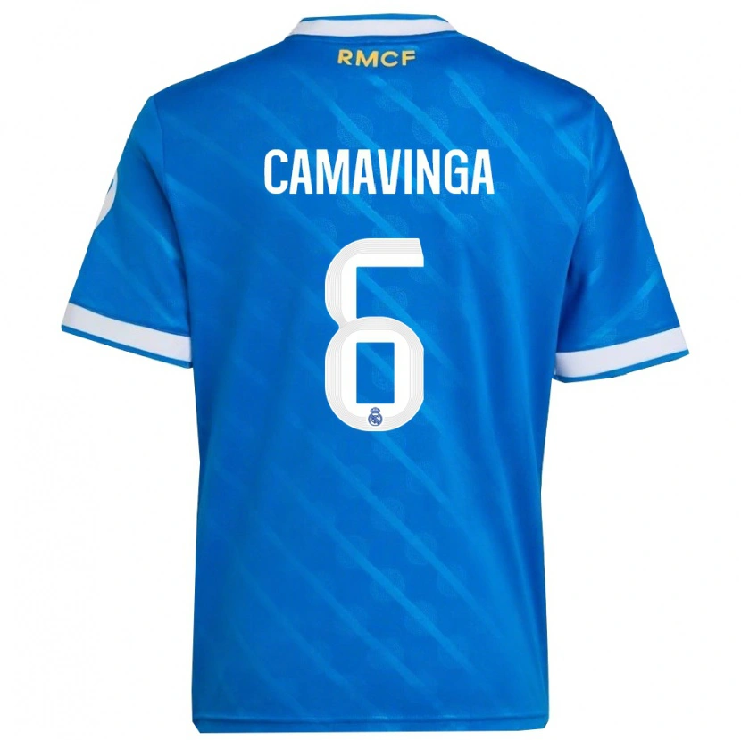 Danxen Dámské Eduardo Camavinga #6 Modrá Bílá Třetí Hráčské Dresy 2025/26 Dres
