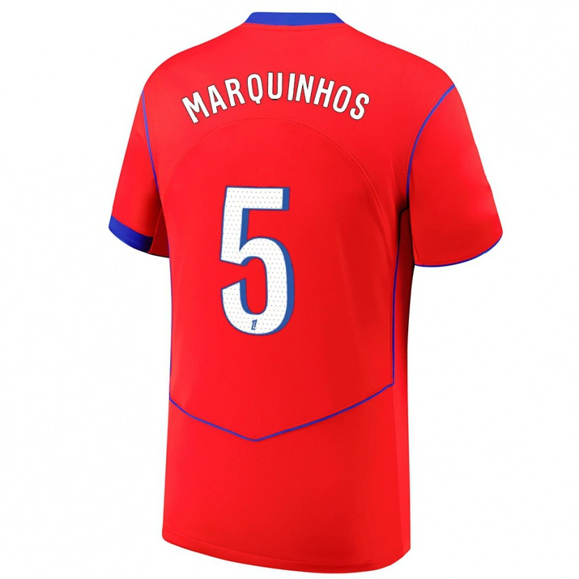 Danxen Dámské Marquinhos #5 Červená Modrá Bílá Třetí Hráčské Dresy 2025/26 Dres
