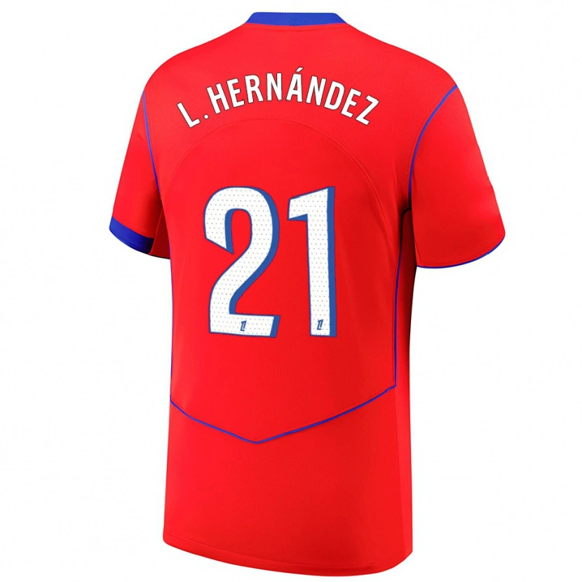 Danxen Dámské Lucas Hernández #21 Červená Modrá Bílá Třetí Hráčské Dresy 2025/26 Dres