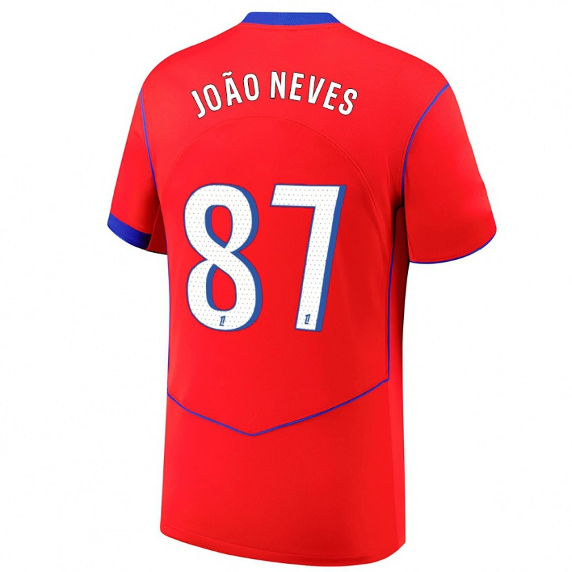 Danxen Dámské João Neves #87 Červená Modrá Bílá Třetí Hráčské Dresy 2025/26 Dres
