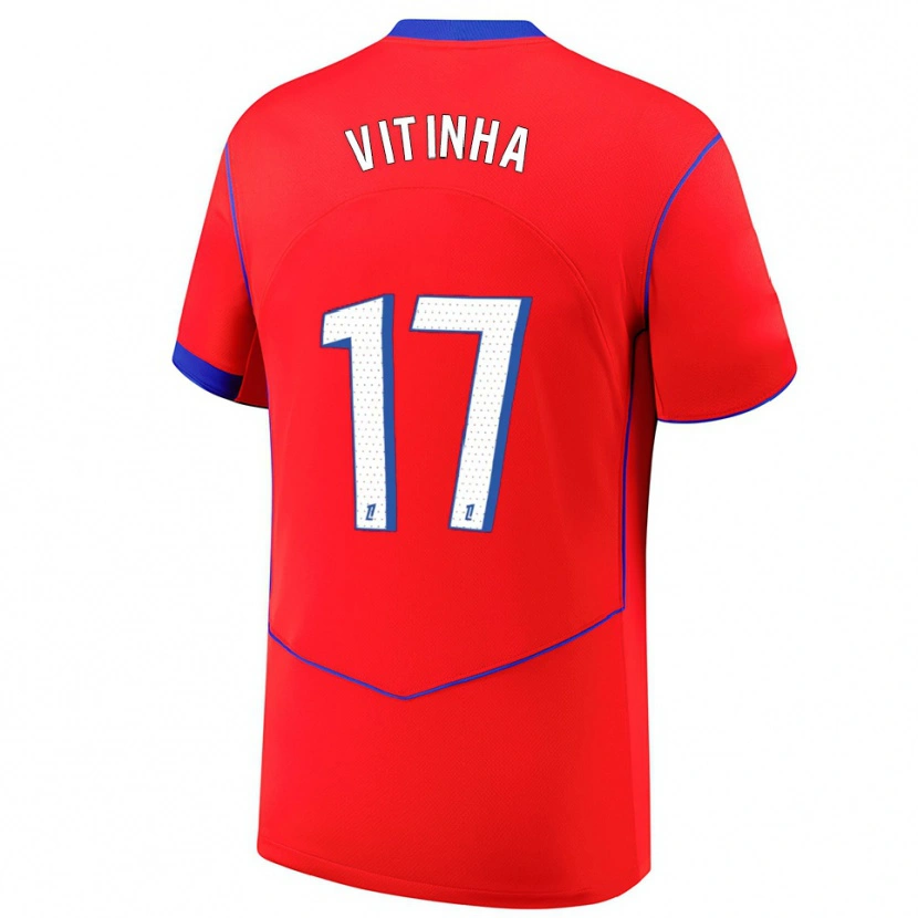 Danxen Dámské Vitinha #17 Červená Modrá Bílá Třetí Hráčské Dresy 2025/26 Dres
