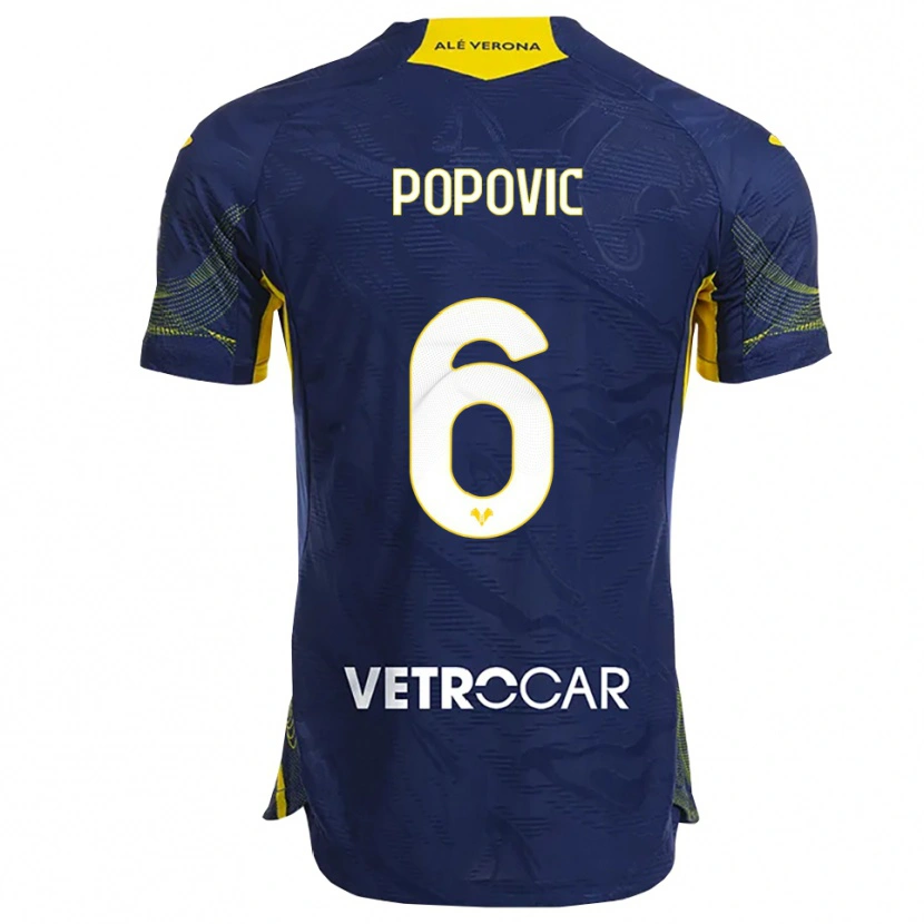 Danxen Dětské Andrej Popovic #6 Námořnická Modř Žlutá Domů Hráčské Dresy 2025/26 Dres