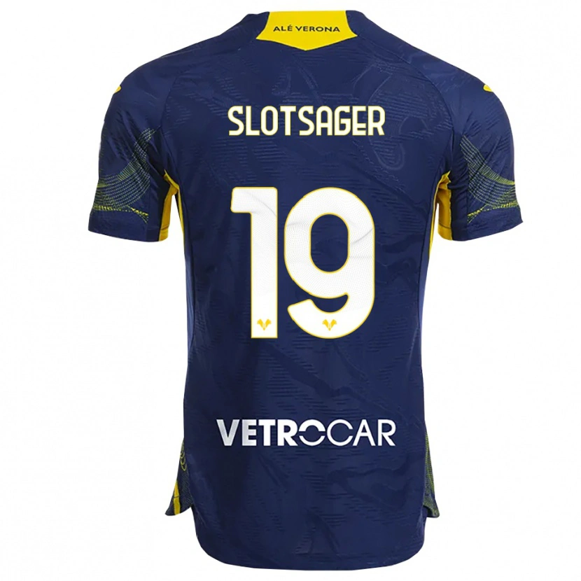 Danxen Dětské Tobias Slotsager #19 Námořnická Modř Žlutá Domů Hráčské Dresy 2025/26 Dres