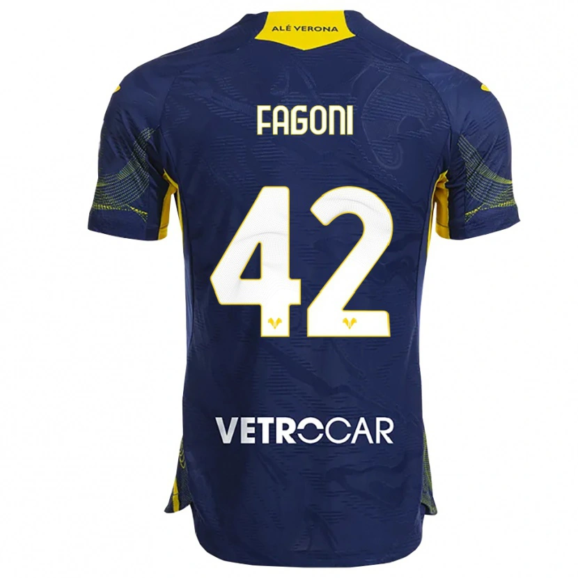 Danxen Dětské Marco Fagoni #42 Námořnická Modř Žlutá Domů Hráčské Dresy 2025/26 Dres