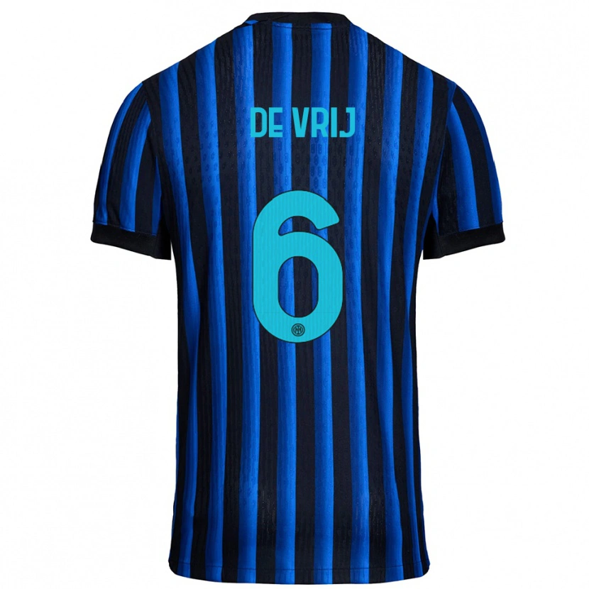 Danxen Dětské Stefan De Vrij #6 Černá Modrá Domů Hráčské Dresy 2025/26 Dres