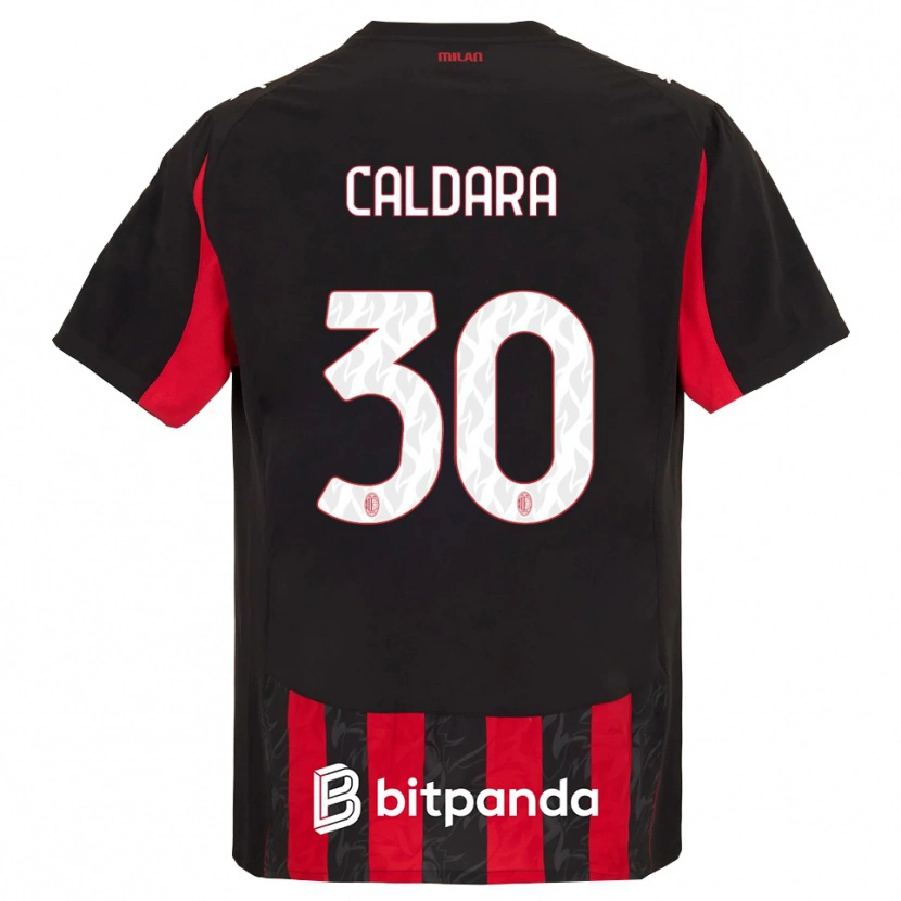 Danxen Dětské Mattia Caldara #30 Červená Černá Domů Hráčské Dresy 2025/26 Dres