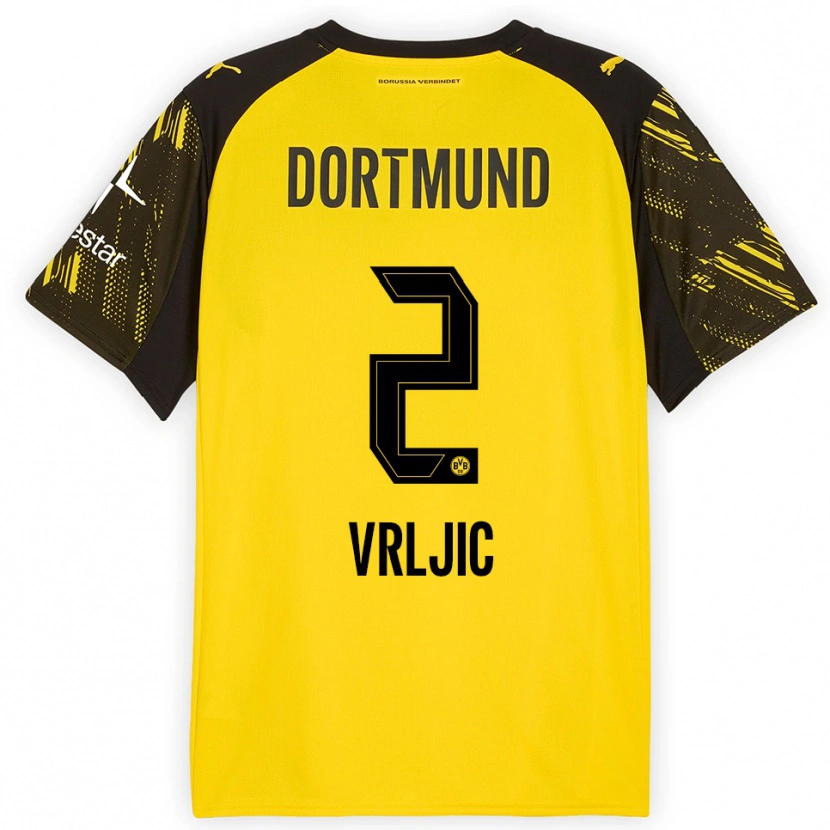 Danxen Dětské Daniel Vrljic #2 Žlutá Černá Domů Hráčské Dresy 2025/26 Dres