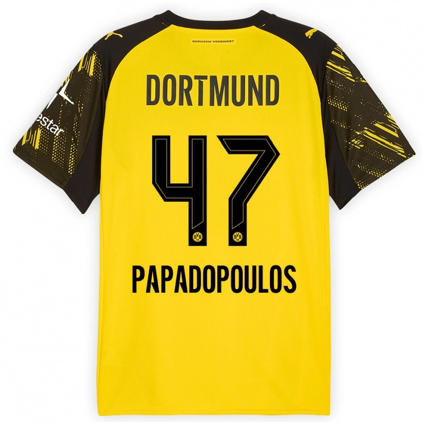 Danxen Dětské Antonios Papadopoulos #47 Žlutá Černá Domů Hráčské Dresy 2025/26 Dres