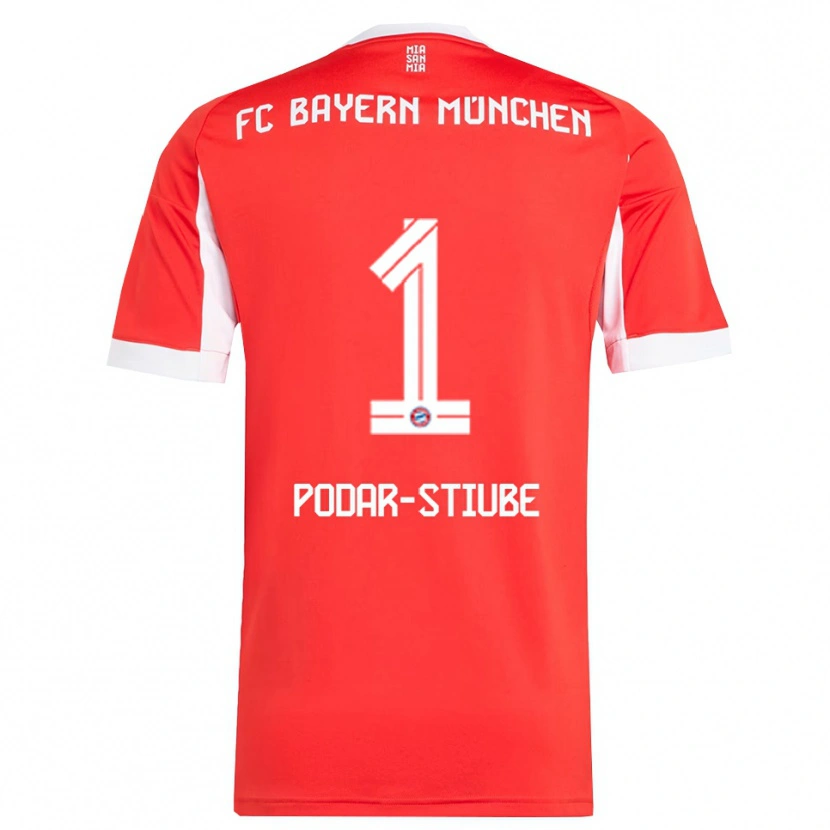 Danxen Dětské David Podar-Stiube #1 Červená Bílá Domů Hráčské Dresy 2025/26 Dres