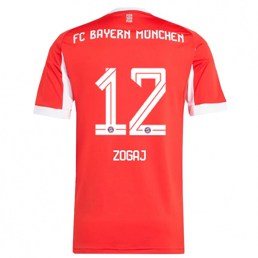 Danxen Dětské Nderim Zogaj #12 Červená Bílá Domů Hráčské Dresy 2025/26 Dres