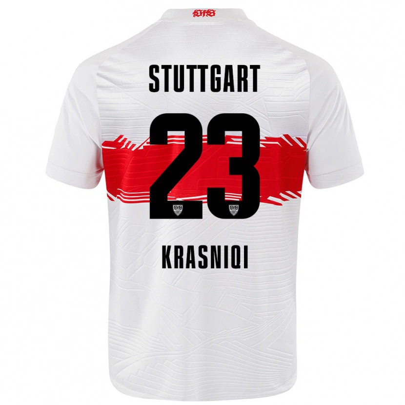 Danxen Dětské Elton Krasniqi #23 Bílá Červená Domů Hráčské Dresy 2025/26 Dres