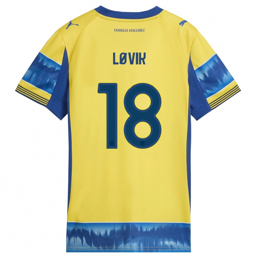 Danxen Dětské Mathias Løvik #18 Žlutá Modrá Daleko Hráčské Dresy 2025/26 Dres