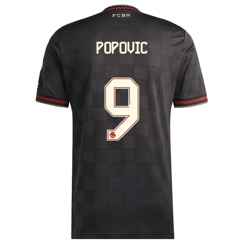 Danxen Dětské Marko Popovic #9 Černá Bílá Třetí Hráčské Dresy 2025/26 Dres