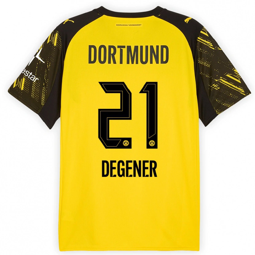 Danxen Dámské Tim Degener #21 Žlutá Černá Domů Hráčské Dresy 2025/26 Dres