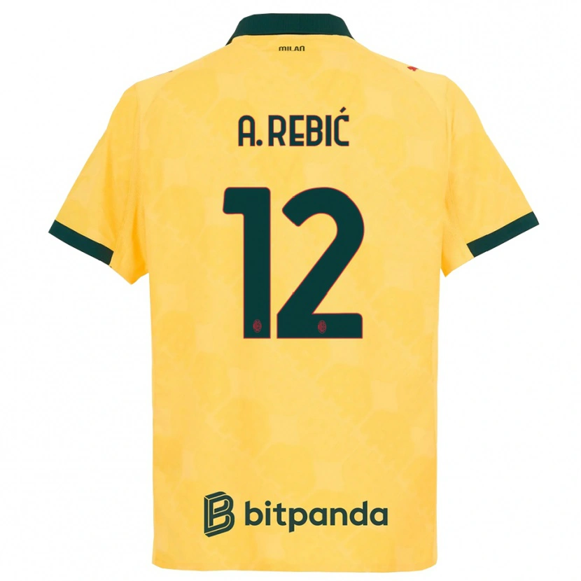 Danxen Dámské Ante Rebic #12 Žlutá Černá Třetí Hráčské Dresy 2025/26 Dres