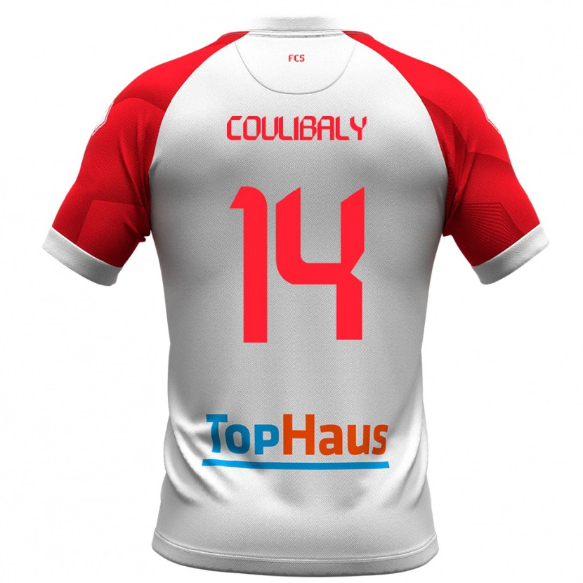 Danxen Dětské Mamadou Coulibaly #14 Bílá Červená Domů Hráčské Dresy 2025/26 Dres