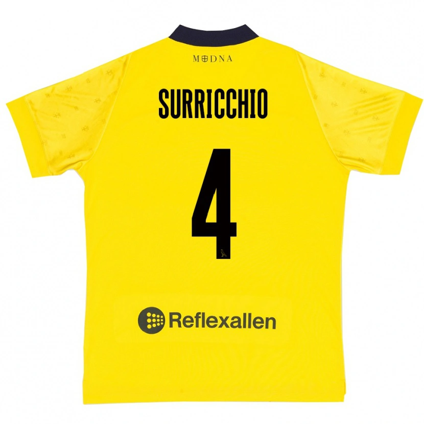 Danxen Dětské Jacopo Surricchio #4 Žlutá Tmavě Modrá Domů Hráčské Dresy 2025/26 Dres
