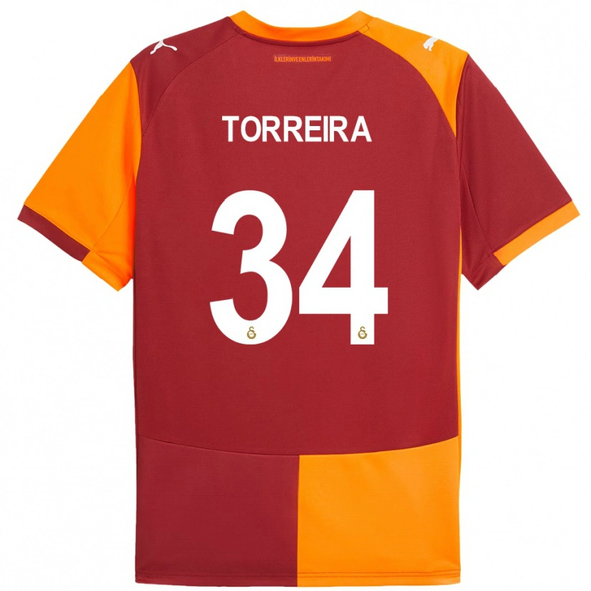Danxen Dětské Lucas Torreira #34 Červeno-Oranžová Domů Hráčské Dresy 2025/26 Dres