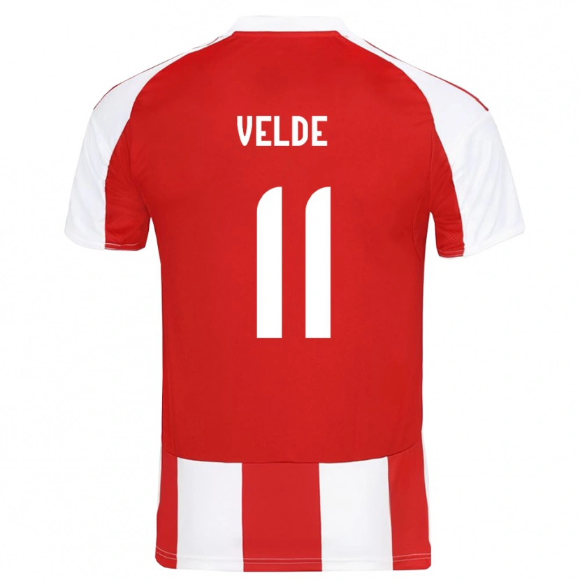 Danxen Dětské Kristoffer Velde #11 Červenobílá Domů Hráčské Dresy 2025/26 Dres