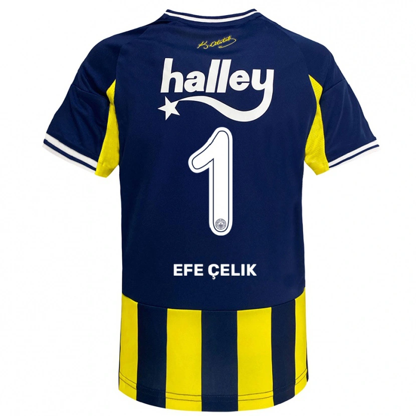 Danxen Dětské Mehmet Efe Çelik #1 Žlutá Tmavě Modrá Bílá Domů Hráčské Dresy 2025/26 Dres