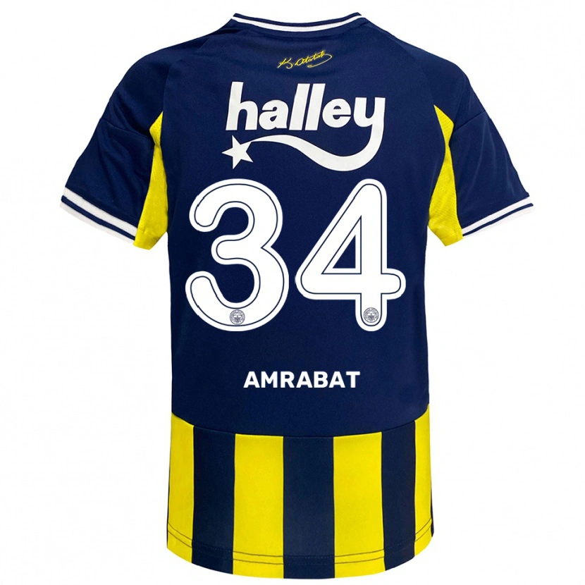 Danxen Dětské Sofyan Amrabat #34 Žlutá Tmavě Modrá Bílá Domů Hráčské Dresy 2025/26 Dres