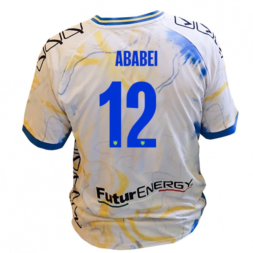 Danxen Dětské Leonardo Ababei #12 Bílá Žlutá Modrá Daleko Hráčské Dresy 2025/26 Dres