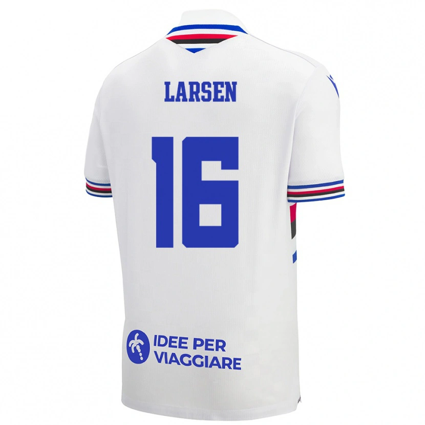 Danxen Dětské Kathrine Østergaard Larsen #16 Bílo-Modročervená Daleko Hráčské Dresy 2025/26 Dres