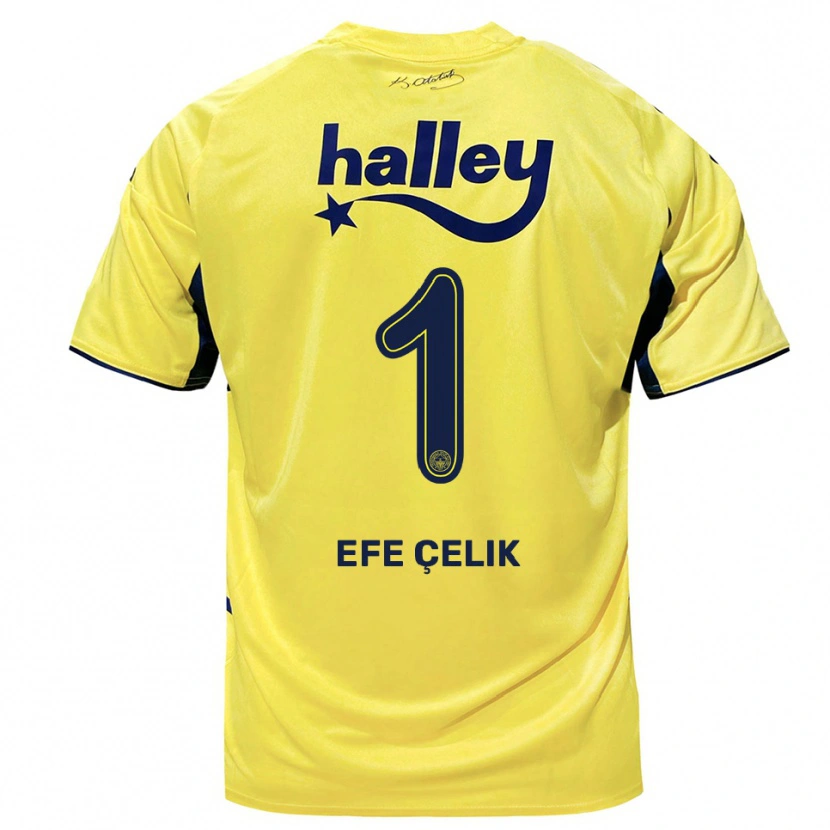 Danxen Dětské Mehmet Efe Çelik #1 Žlutá Tmavě Modrá Daleko Hráčské Dresy 2025/26 Dres