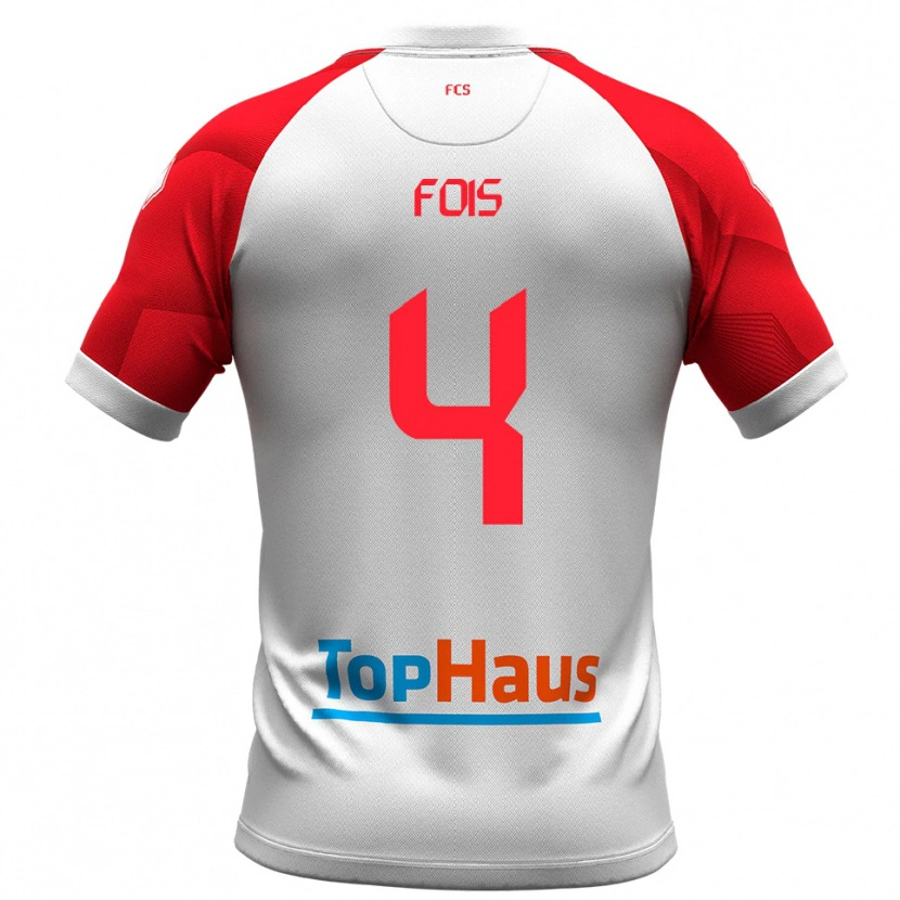 Danxen Pánské Daniel Fois #4 Bílá Červená Domů Hráčské Dresy 2025/26 Dres