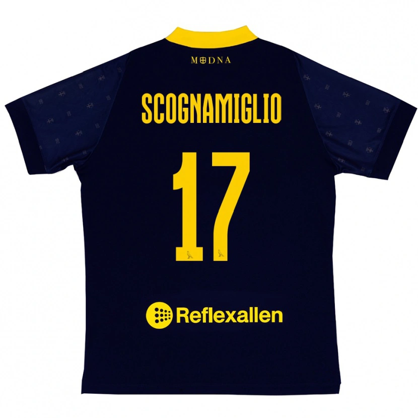 Danxen Pánské Giuseppe Scognamiglio #17 Tmavě Modrá Žlutá Daleko Hráčské Dresy 2025/26 Dres