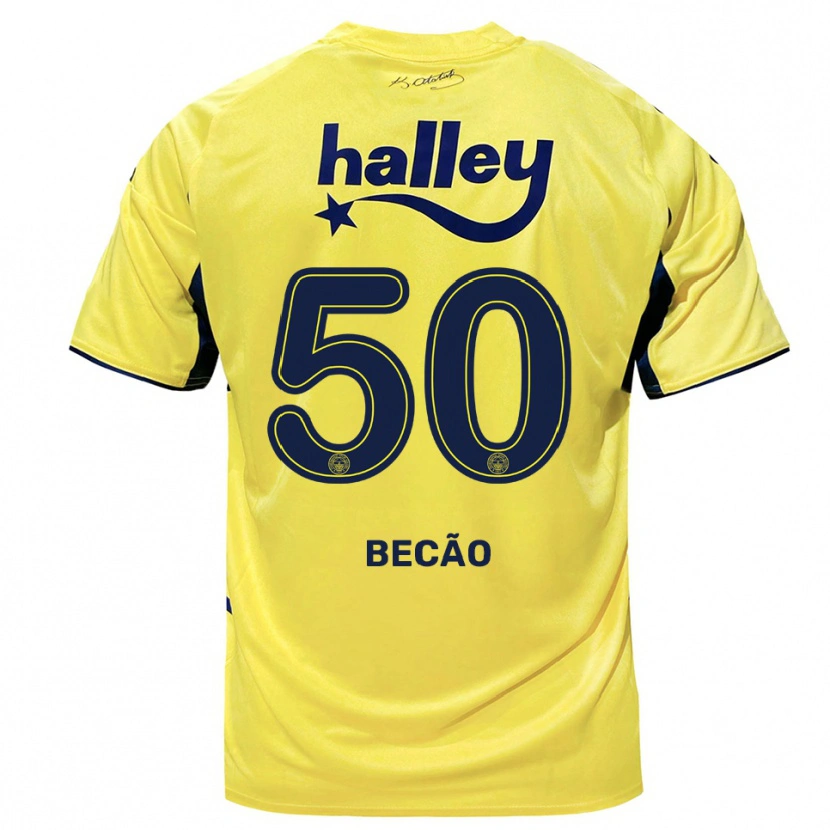 Danxen Pánské Rodrigo Becão #50 Žlutá Tmavě Modrá Daleko Hráčské Dresy 2025/26 Dres