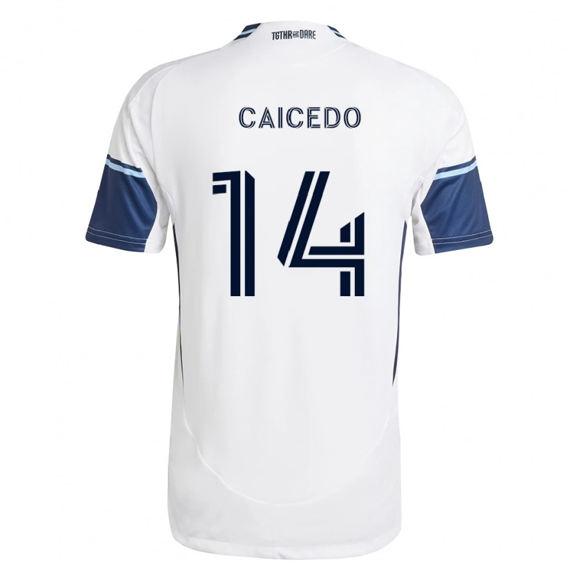Danxen Dětské Bruno Caicedo #14 Bílá Královsky Modrá Domů Hráčské Dresy 2026/27 Dres