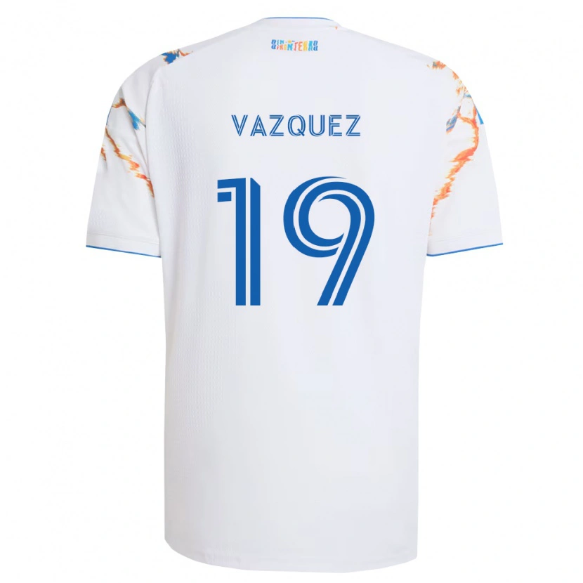 Danxen Dětské David Vazquez #19 Bílá Oranžová Modrá Daleko Hráčské Dresy 2026/27 Dres