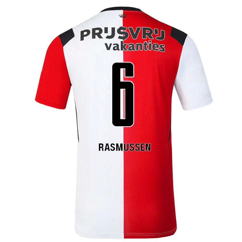 Danxen Dámské Jacob Rasmussen #6 Červená Bílá Černá Domů Hráčské Dresy 2026/27 Dres