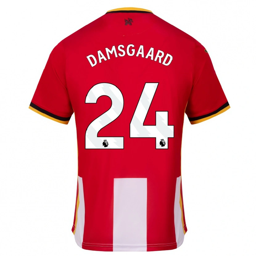 Danxen Dětské Mikkel Damsgaard #24 Žlutá Černá Červená Domů Hráčské Dresy 2026/27 Dres
