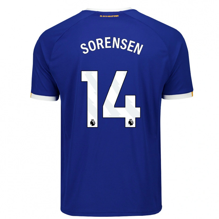 Danxen Dětské Nicoline Sorensen #14 Modrá Bílá Žlutá Domů Hráčské Dresy 2026/27 Dres