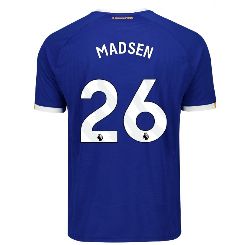 Danxen Dětské Rikke Madsen #26 Modrá Bílá Žlutá Domů Hráčské Dresy 2026/27 Dres