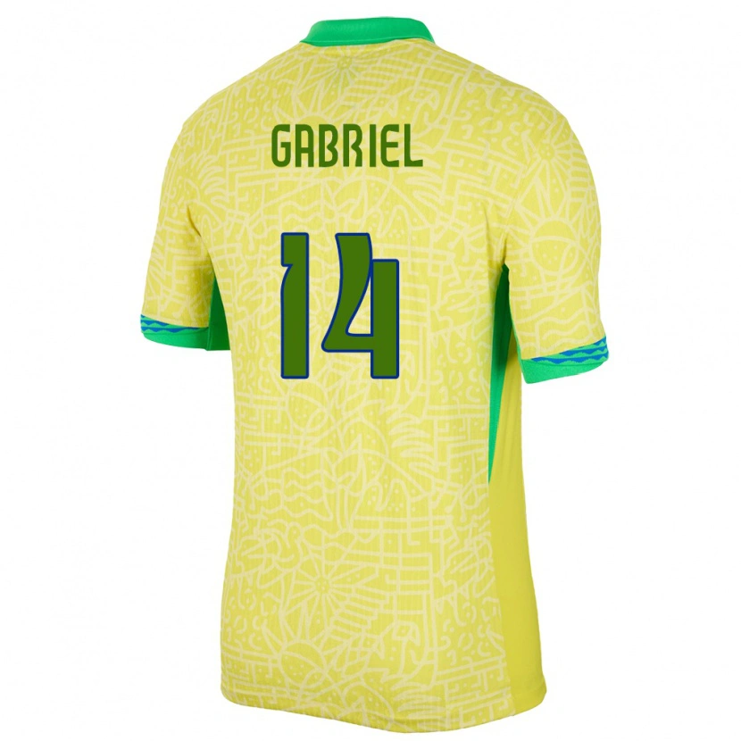 Danxen Dětské Brazílie Gabriel Magalhães #14 Žlutá Domů Hráčské Dresy 24-26 Dres