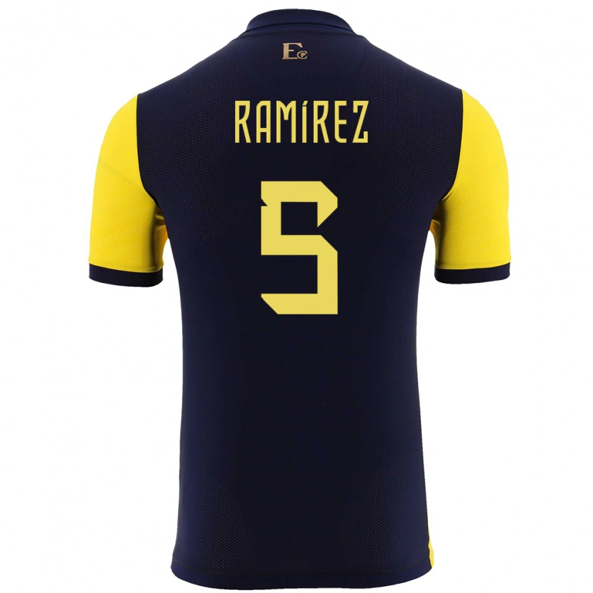 Danxen Dětské Ekvádor Cristian Ramírez #5 Žlutá Domů Hráčské Dresy 24-26 Dres