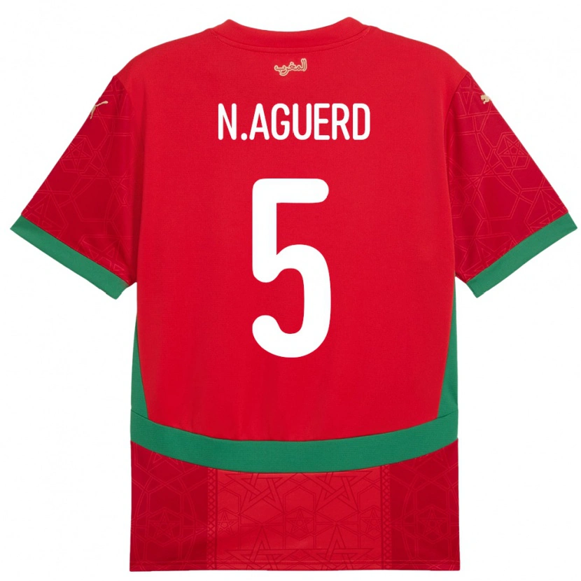 Danxen Dětské Maroko Nayef Aguerd #5 Červený Domů Hráčské Dresy 24-26 Dres